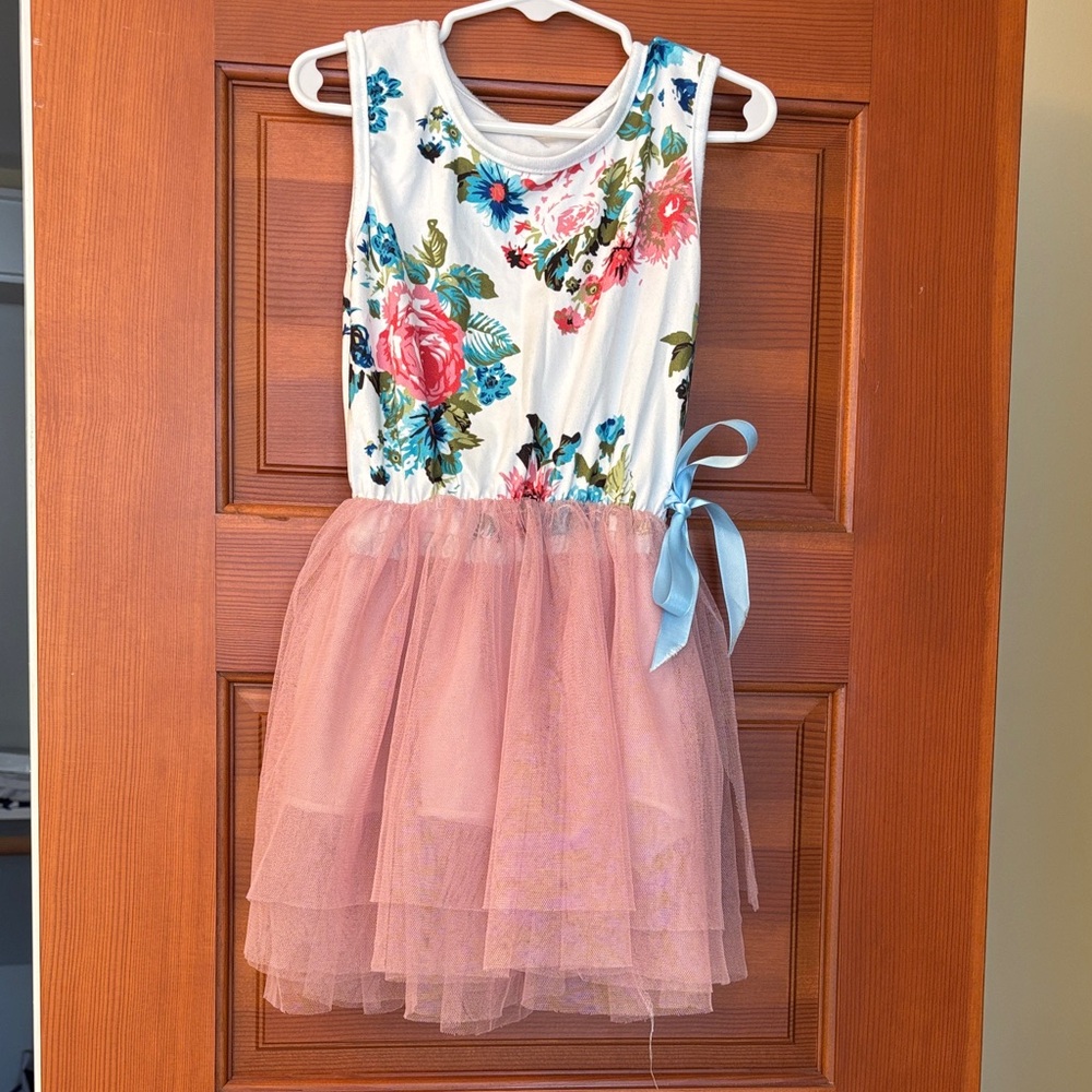 Floral Pink Tulle Kids Dress